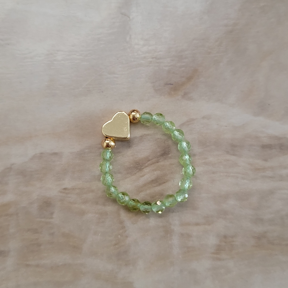 handmade Olivine beaded ring with heart